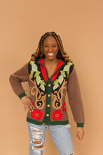 Load image into Gallery viewer, brown floral sweater with gold buttons
