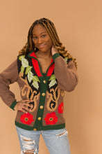 Load image into Gallery viewer, brown floral sweater with gold buttons