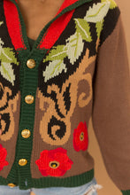 Load image into Gallery viewer, brown floral sweater with gold buttons