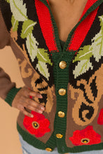 Load image into Gallery viewer, brown floral sweater with gold buttons