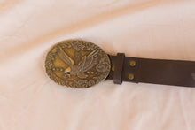 Load image into Gallery viewer, dark brown leather belt with eagle belt buckle