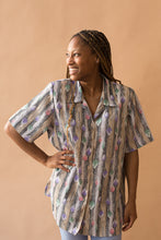 Load image into Gallery viewer, black & purple diamonds & stripes shirt