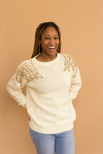 Load image into Gallery viewer, cream sweater with beaded shoulders
