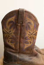Load image into Gallery viewer, dark brown with blue & yellow stitching cowboy boots