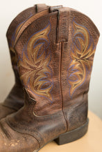 Load image into Gallery viewer, dark brown with blue & yellow stitching cowboy boots