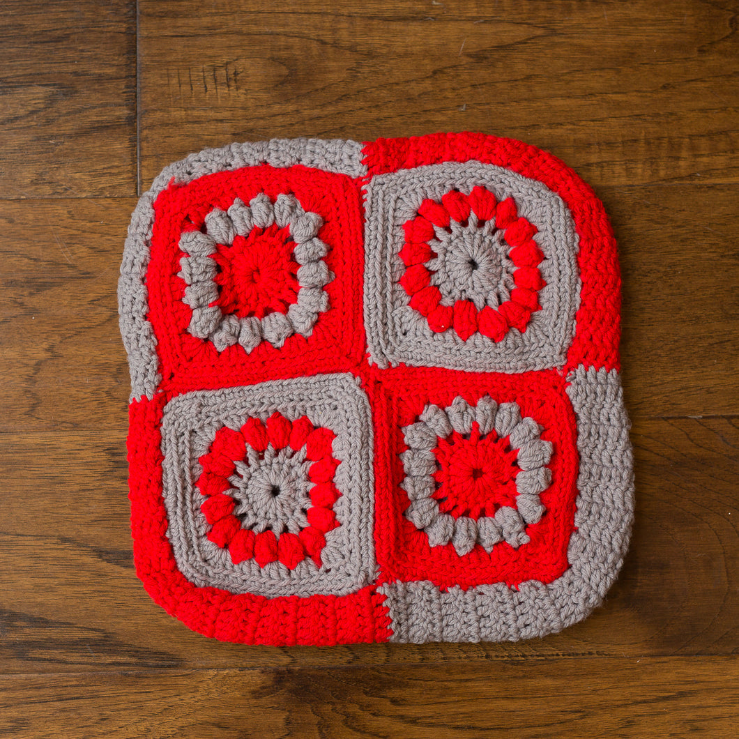 red & gray afghan pillow cover