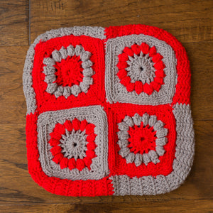 red & gray afghan pillow cover