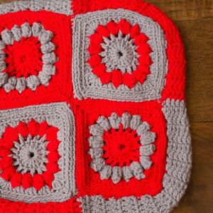red & gray afghan pillow cover
