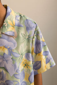 blue & yellow floral button up shirt