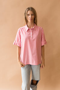 pink gingham button up shirt