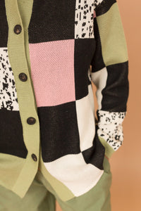 checkered knit sweater jacket