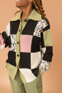 checkered knit sweater jacket