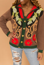 Load image into Gallery viewer, brown floral sweater with gold buttons