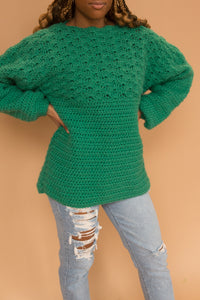 green hand made sweater