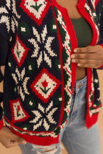 Load image into Gallery viewer, navy blue zip up floral sweater