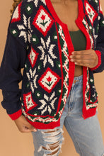 Load image into Gallery viewer, navy blue zip up floral sweater
