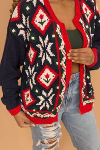 navy blue zip up floral sweater