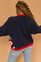Load image into Gallery viewer, navy blue zip up floral sweater