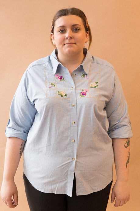 embroidered flower denim shirt