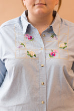 Load image into Gallery viewer, embroidered flower denim shirt