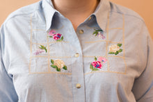 Load image into Gallery viewer, embroidered flower denim shirt