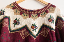 Load image into Gallery viewer, maroon flower sweater
