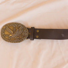 Load image into Gallery viewer, dark brown leather belt with eagle belt buckle