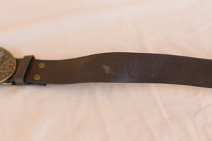 dark brown leather belt with eagle belt buckle