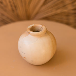 round white & tan vase