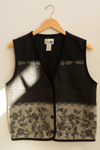 gray & black floral wool vest