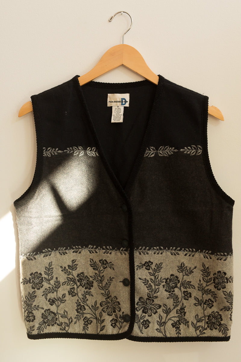 gray & black floral wool vest