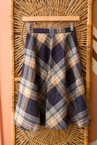 navy blue & beige plaid skirt