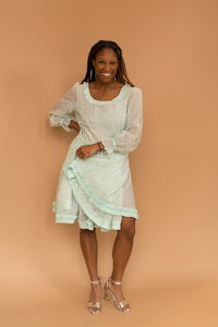 mint blue long sleeve dress