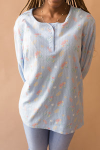 light blue floral long sleeve shirt
