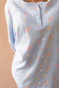 light blue floral long sleeve shirt