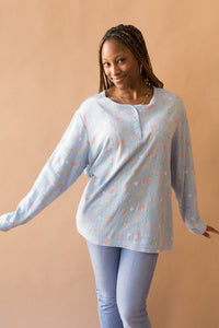 light blue floral long sleeve shirt