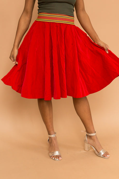 red velvet skirt