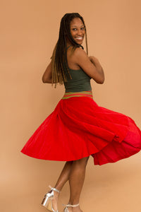 red velvet skirt