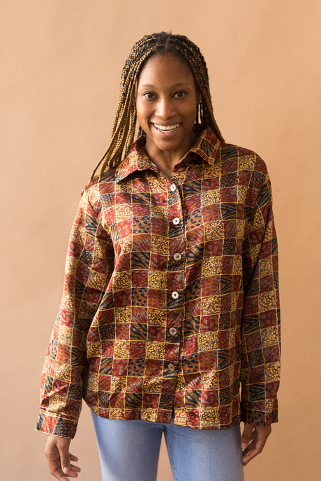 red tan & black checkered shirt