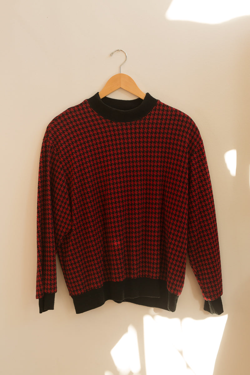 red & black houndstooth long sleeve shirt