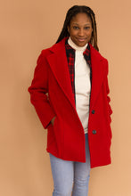 Load image into Gallery viewer, red peacoat with plaid built in layer