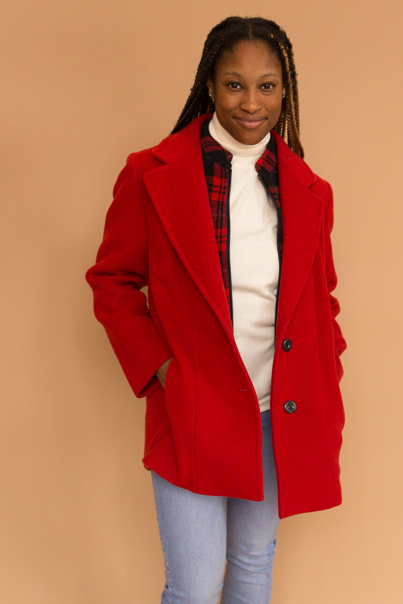 Ladies red store pea coat