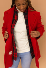 Load image into Gallery viewer, red peacoat with plaid built in layer