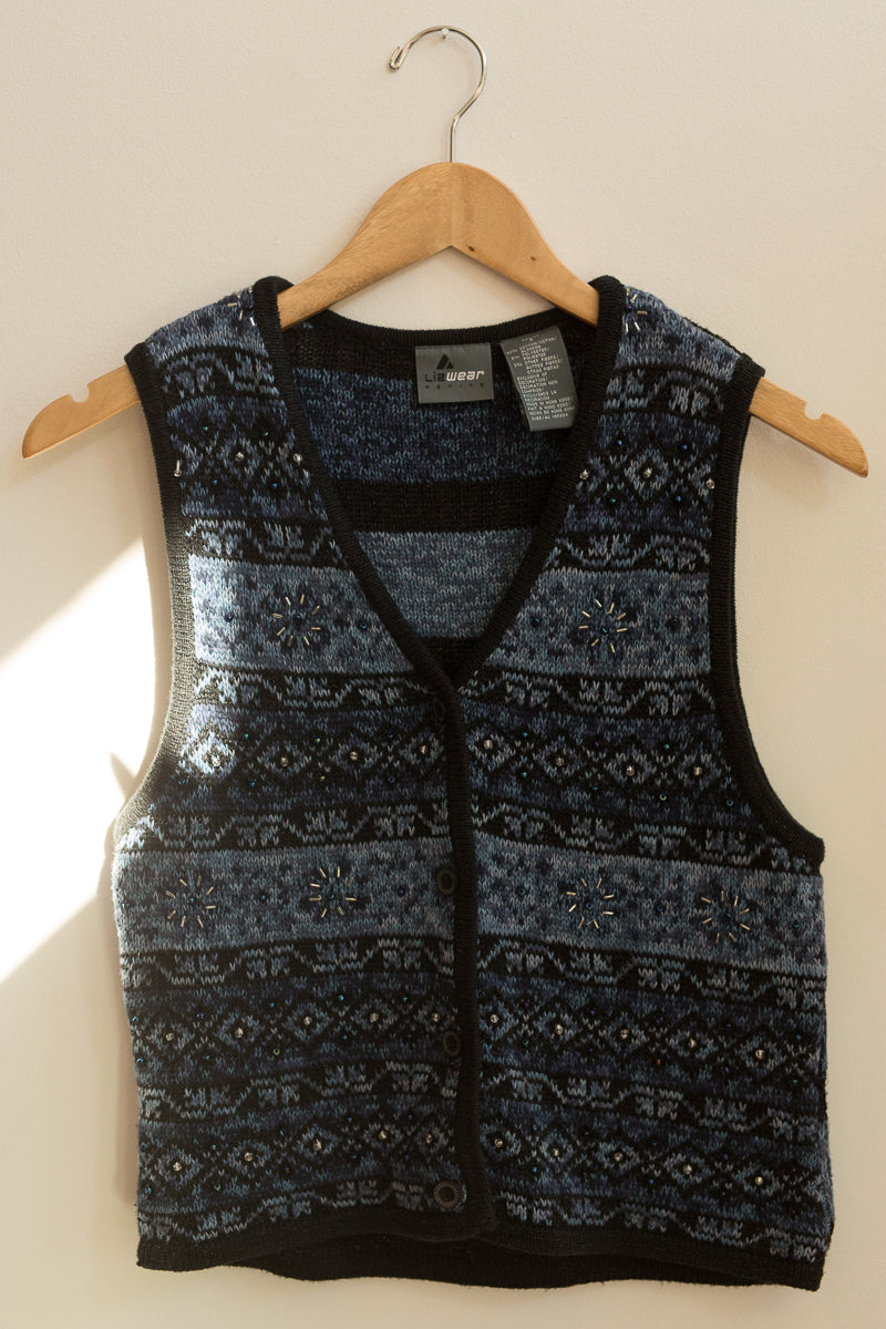 blue winter beaded vest