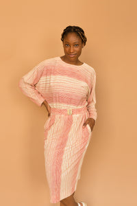 cream and red striped dress