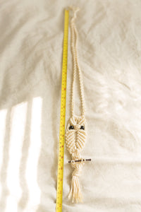 white macrame owl long wall hanging