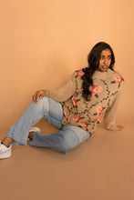 Load image into Gallery viewer, tan &amp; pink rose sweater