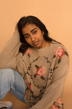 Load image into Gallery viewer, tan &amp; pink rose sweater