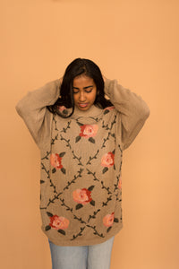 tan & pink rose sweater