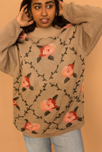 Load image into Gallery viewer, tan &amp; pink rose sweater